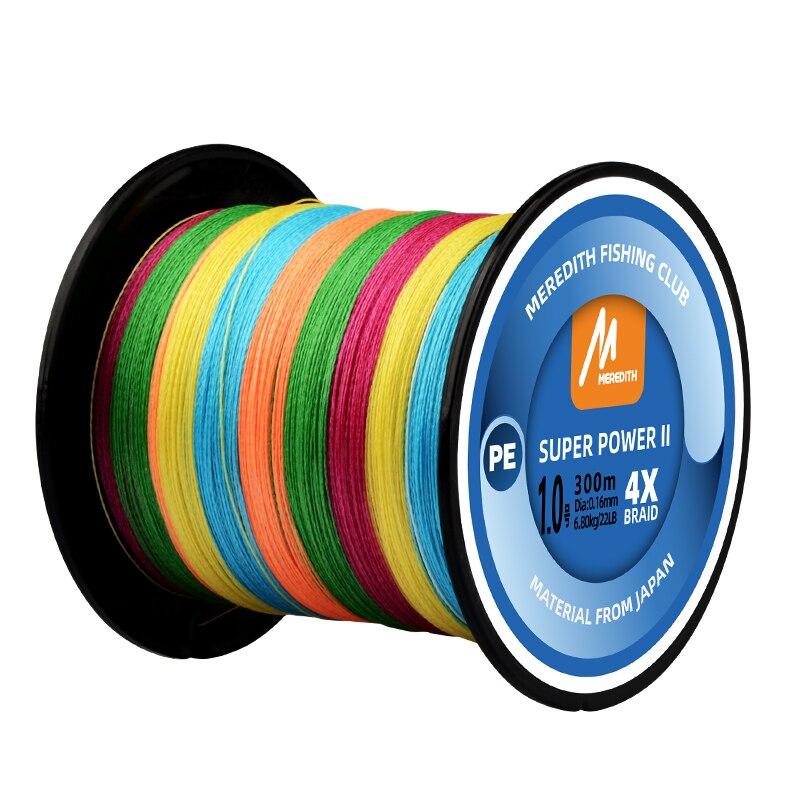 MEREDITH 4 Stränge Geflochtene PE Angelschnur 100M 300M 500M 15-80LB Multifilament Glatte Angelschnur Für Angeln locken Köder 300M 10LB bunt