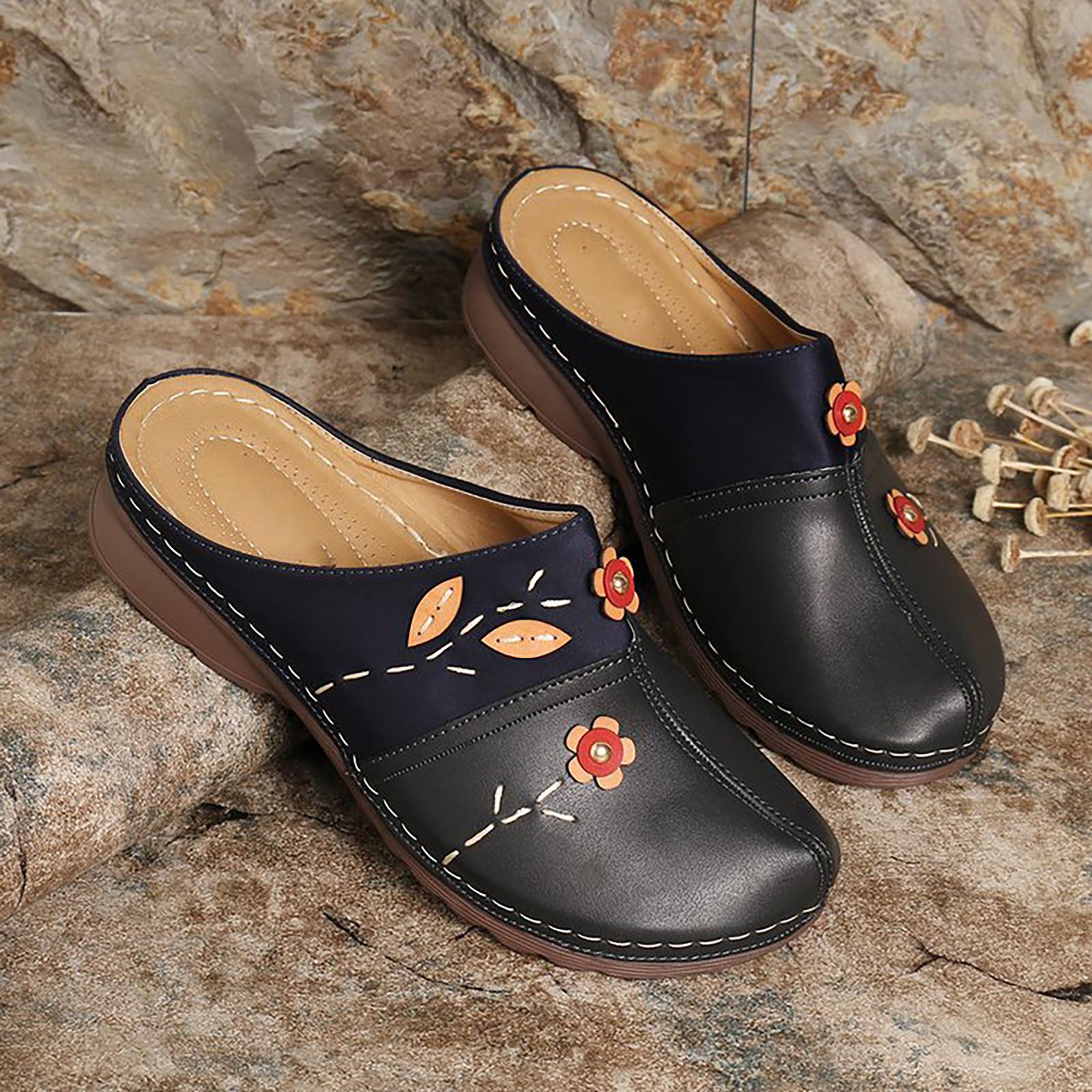 Damen Gracosy Clogs Schuhe Leder Loafer Slip On Pantoletten Antil Slip Strandsandalen 40 schwarz