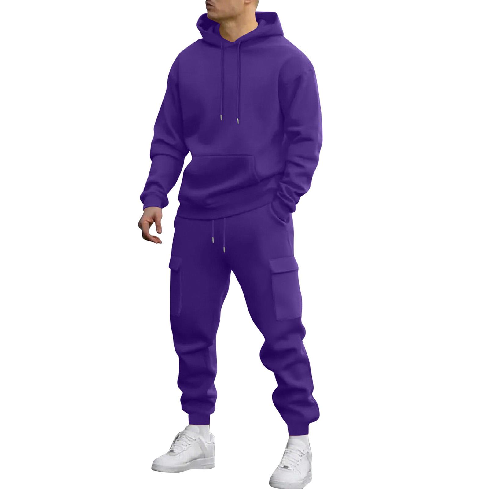 Herren Sweatshirt Anzug Herren Einfarbig Lässig Sportanzug Sweatshirt Anzug XXXL violett