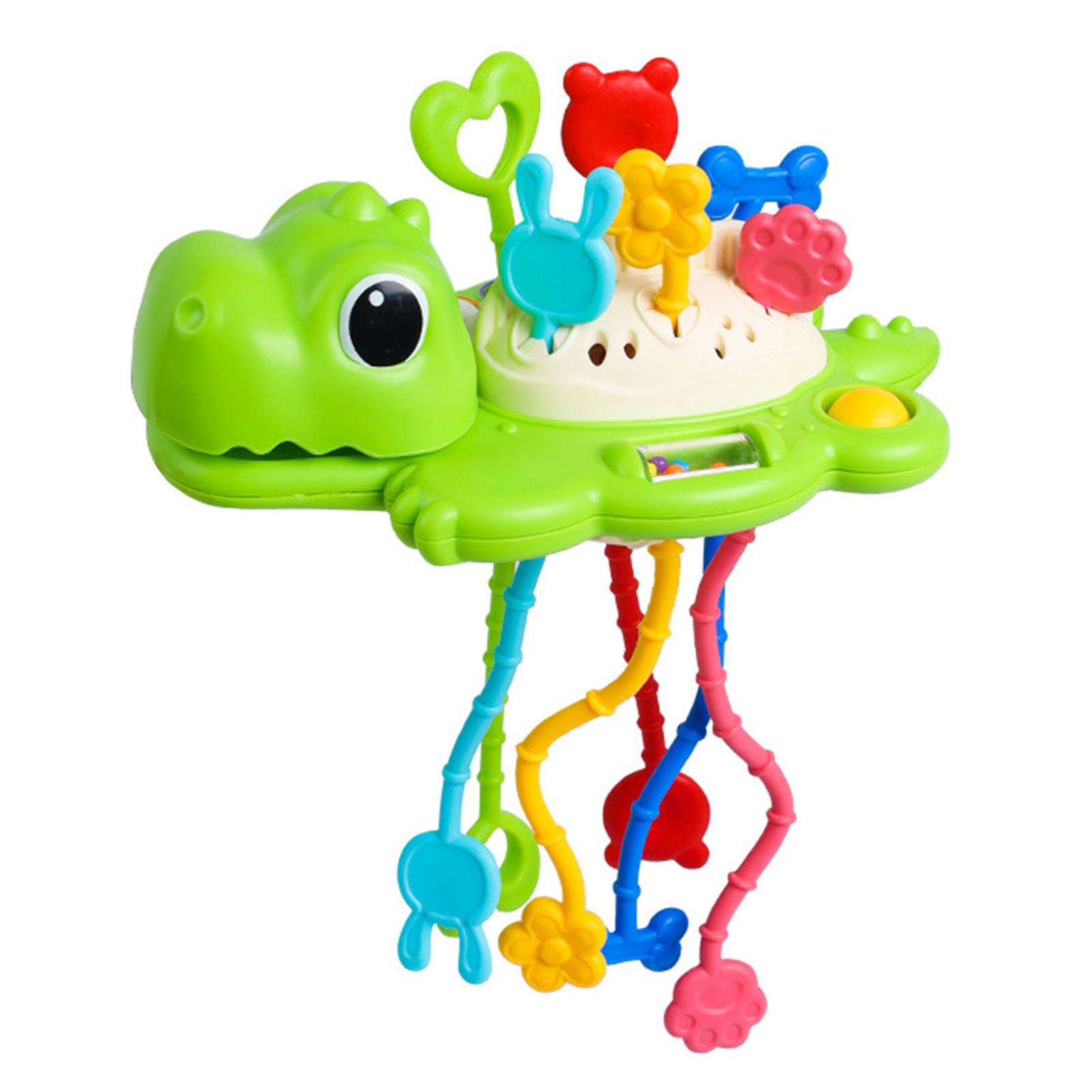 Dinosaurier-Pull-String-Spielzeug für Babys, Montessori-Spielzeug, sensorisches Spielzeug für Kleinkinder, lebensmittelechtes Silikon für Babys grün