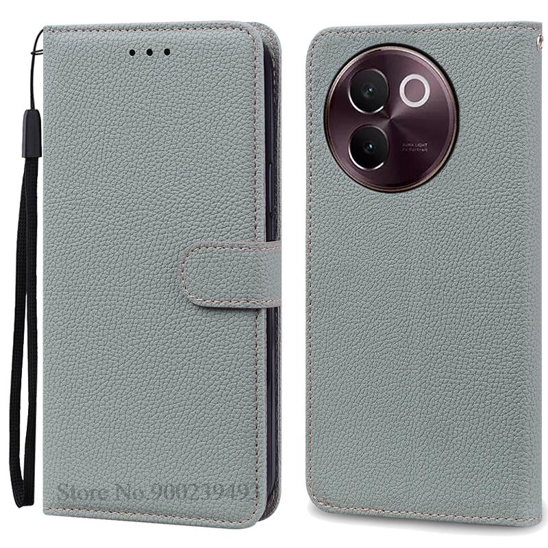 Für Vivo V40 Lite Hülle Brieftasche Flip Ledertasche Für Vivo V40 Lite 5G Telefonhülle Weiche Rückseitige Abdeckung Für Vivo V40 Lite Fundas For Vivo V40 Lite 5G graue