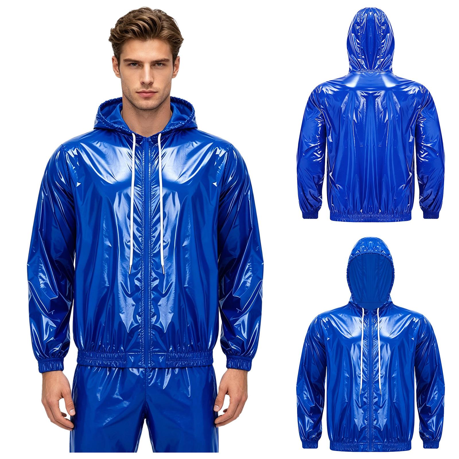 S-3XL Herren Wasserdichte Kapuzenjacke Langarm Reißverschluss Kordelzug Regenmantel Windjacke für Wandern Angeln Radfahren Outdoor S blau