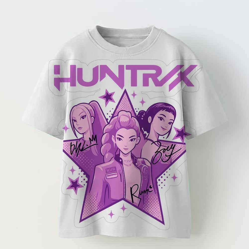 Dämonenjäger Kpop T-Shirt Mädchen Jungen Kurzarm Lila T-Shirt Anime Kinderkleidung Huntrix Tiger Harajuku Oberteile T-Shirt Geschenke 130