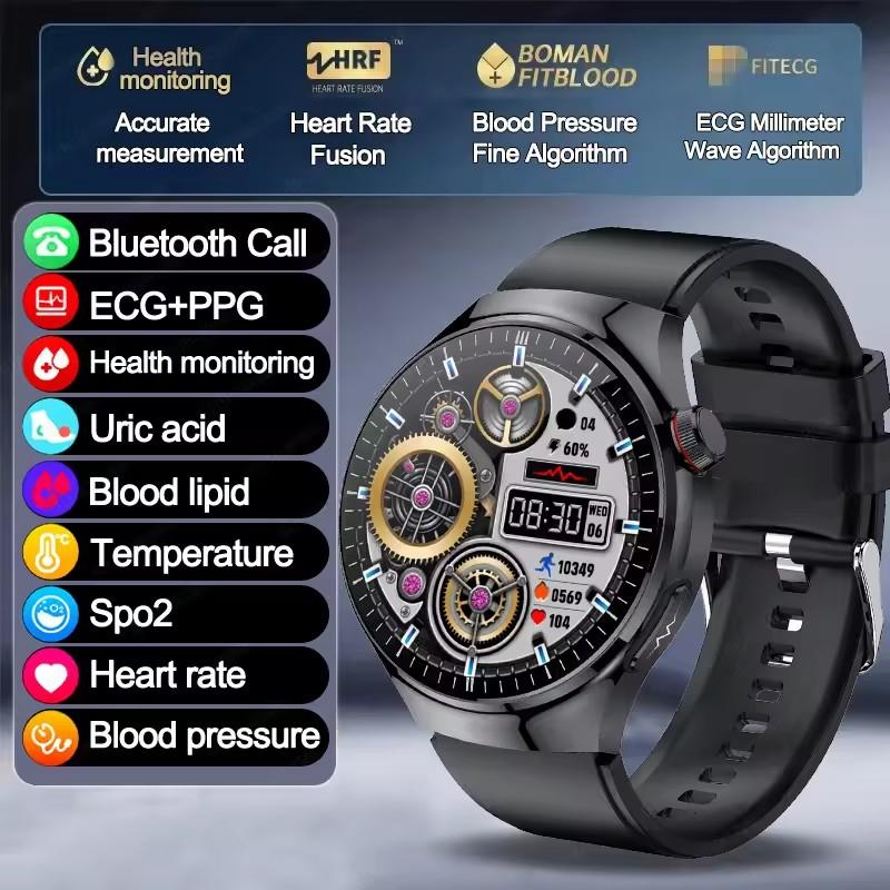 2026 Neue klinische Smartwatch mit EKG+PPG und Körper-Mikroüberwachung, Mikro-Untersuchung, Herzfrequenz, Smartwatch für Android & iOS, Damen silicon schwarz
