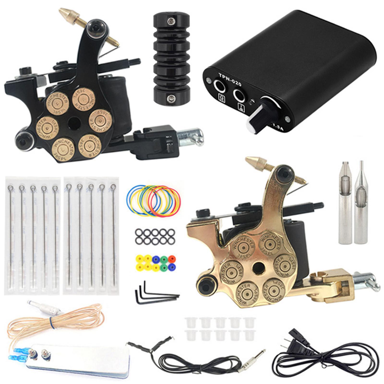 Tattoo-Maschinen-Set, 2 Netzteile für rotierende Tattoo-Maschinen mit Nadelfußpedalgriff für Tätowierungen schwarz