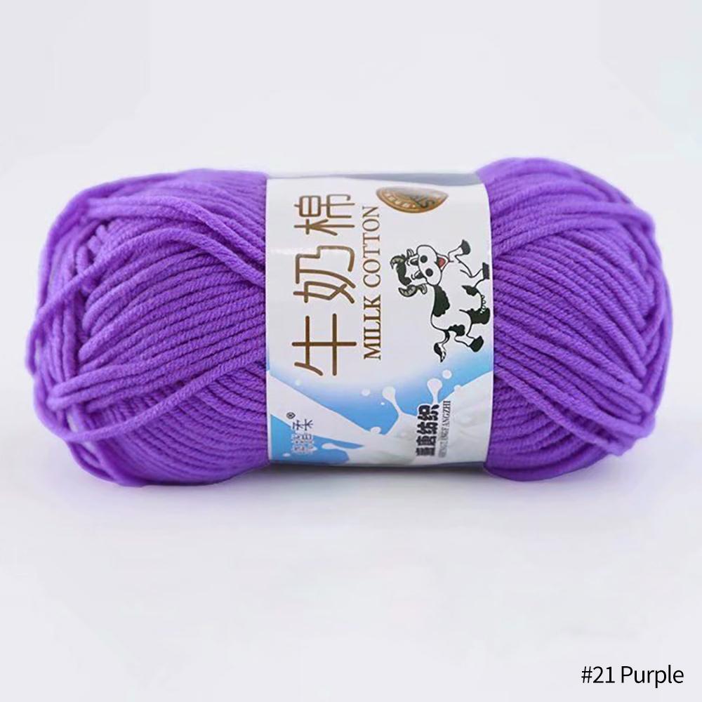 FEIJIEAST 50 g/Rolle Milch-Baumwollgarn, 5-lagig, Handstrickgarn, weich, warm, DIY-Baumwollfäden, Babywolle zum Handstricken, Häkelgarn violett