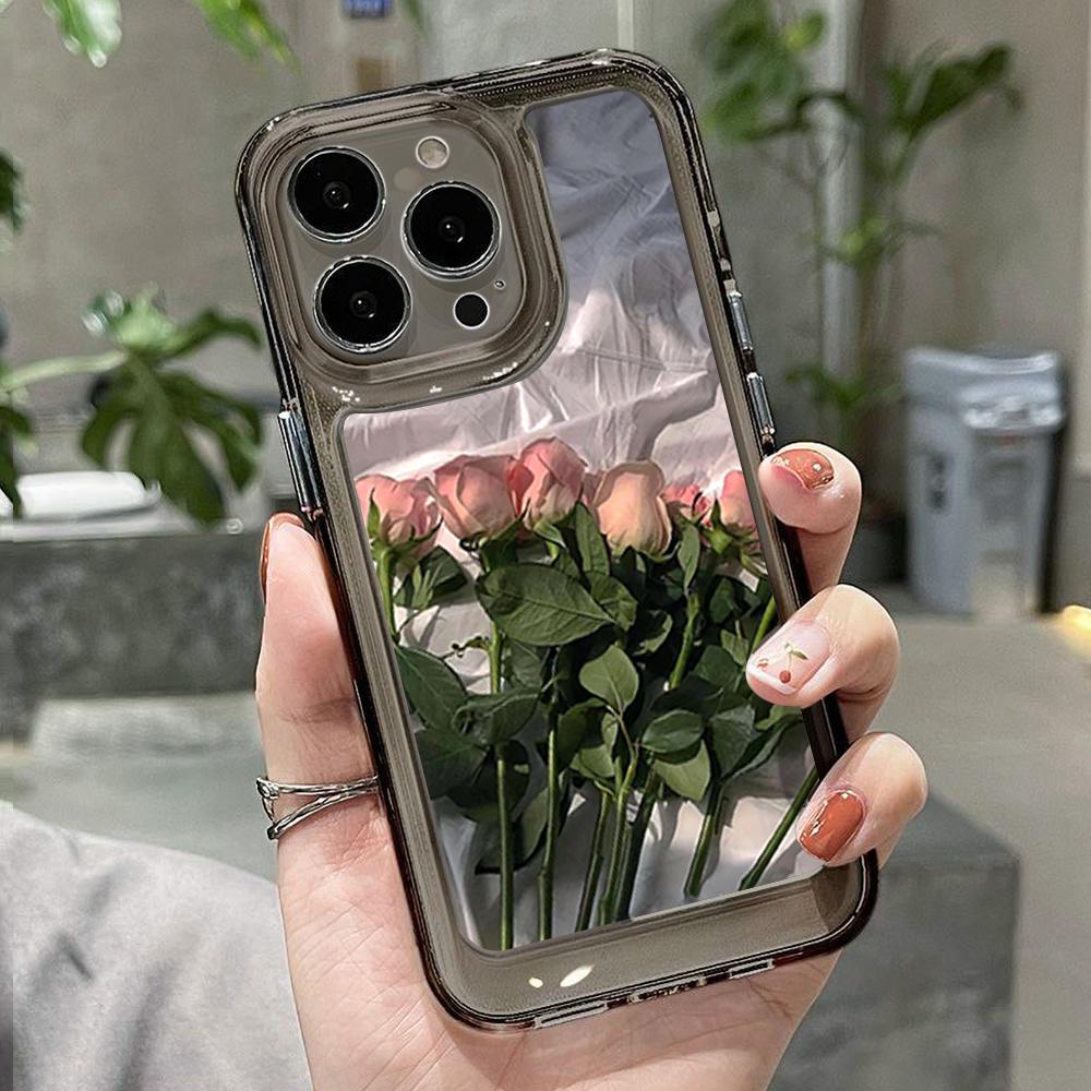 Rose Blume Handyhülle Für iPhone 14 Pro Hülle für iPhone 11 16 Pro 13 12 15 Pro Max XR XS X 7 8 SE Weiche Stoßfeste Klare Hülle For iPhone 15Pro Max gray