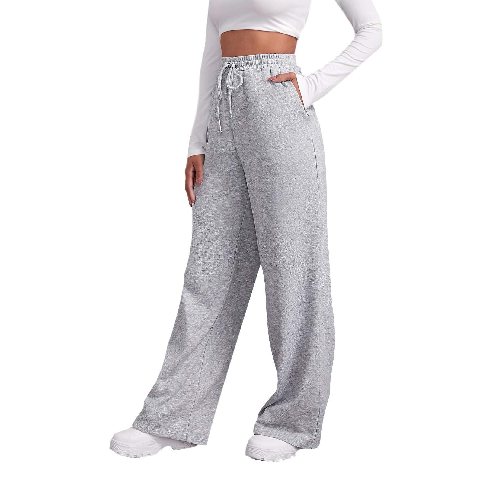 Damen-Winter-Jogginghose, einfarbig, Freizeithose, Damen-Fleece-Jogginghose, weites Bein, gerade Hose XXXL licht grau