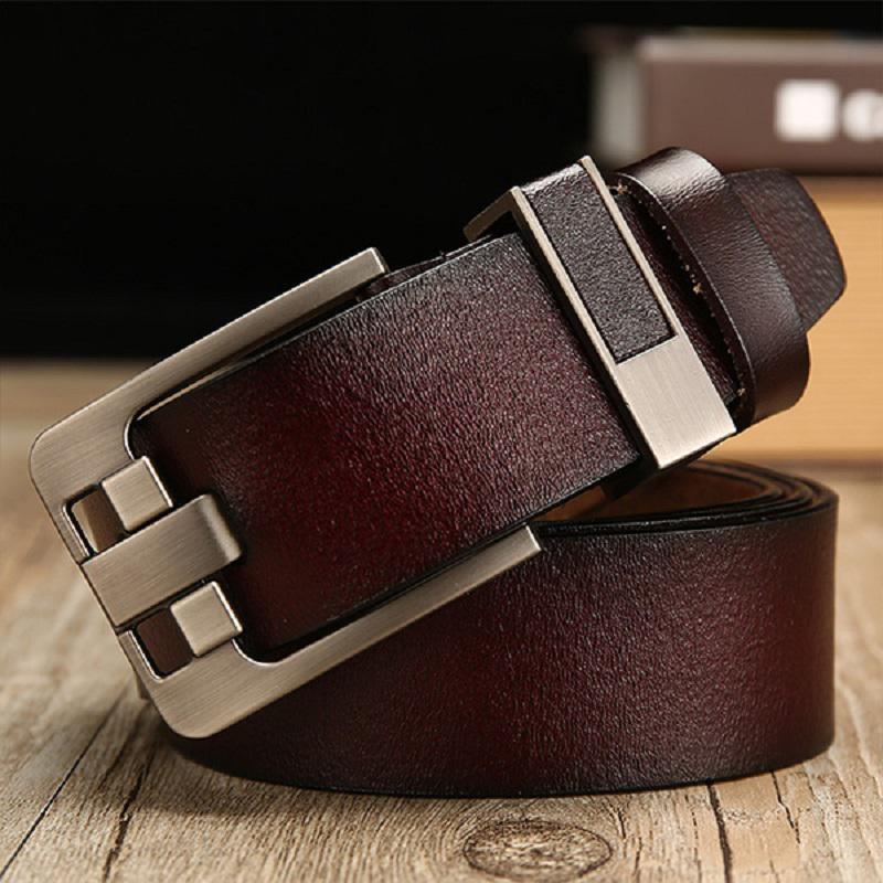 Gürtel Männlich Leder Gürtel Männer Männlich Echtes Leder Strap Luxus Pin Schnalle Gürtel Für Männer Gürtel 130CM braun