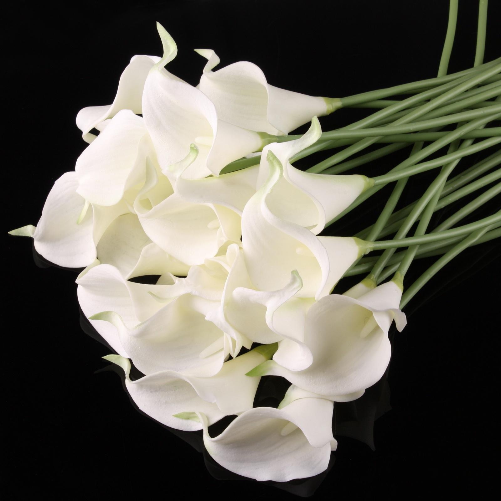 10 Stück künstliche Blumen, künstliche Blumen, Calla-Lilien, Braut-Hochzeitsstrauß, Kopf, Latex, fühlt sich echt an, Blumensträuße, Heim-Party-Dekoration 10pcs weiß