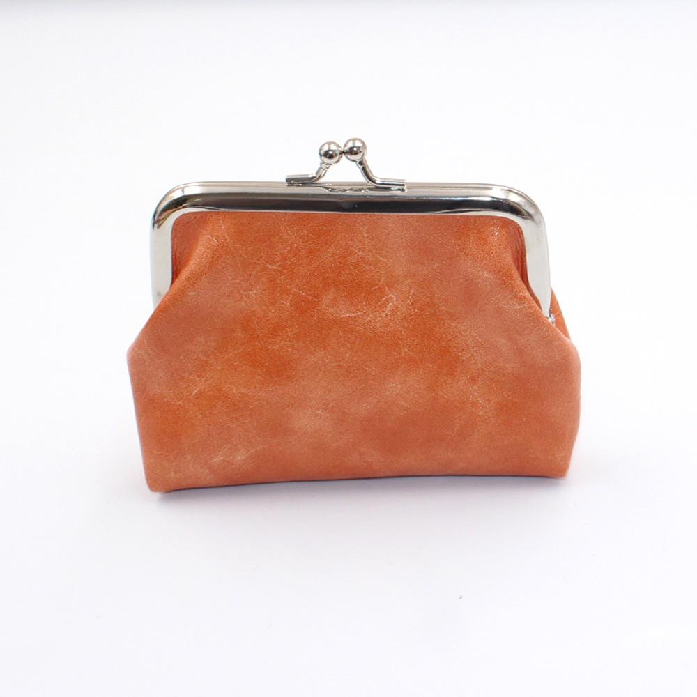 PU-Geldbörse aus Ölwachs-Leder für Damen, kurzer Absatz, Clutch-Geldbörse, kreative Münztasche One size orange