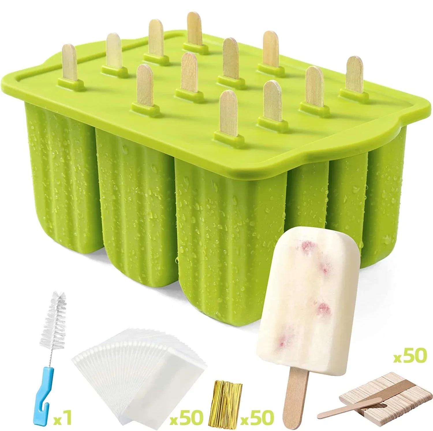 Silikon Eis am Stiel Form Werkzeuge mit 50 Eisstielen und Verpackungsbeutel DIY Eismaschine Kann 12 Stück Eis auf einmal herstellen