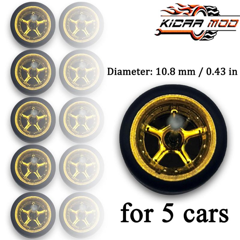1/64 Räder Mit Festen Gummireifen Fünfspeichen 2 Für Spielzeugmodell Diecast Autos Tuning Teile Für Hotwheels (5 Sets für 5 Autos) black