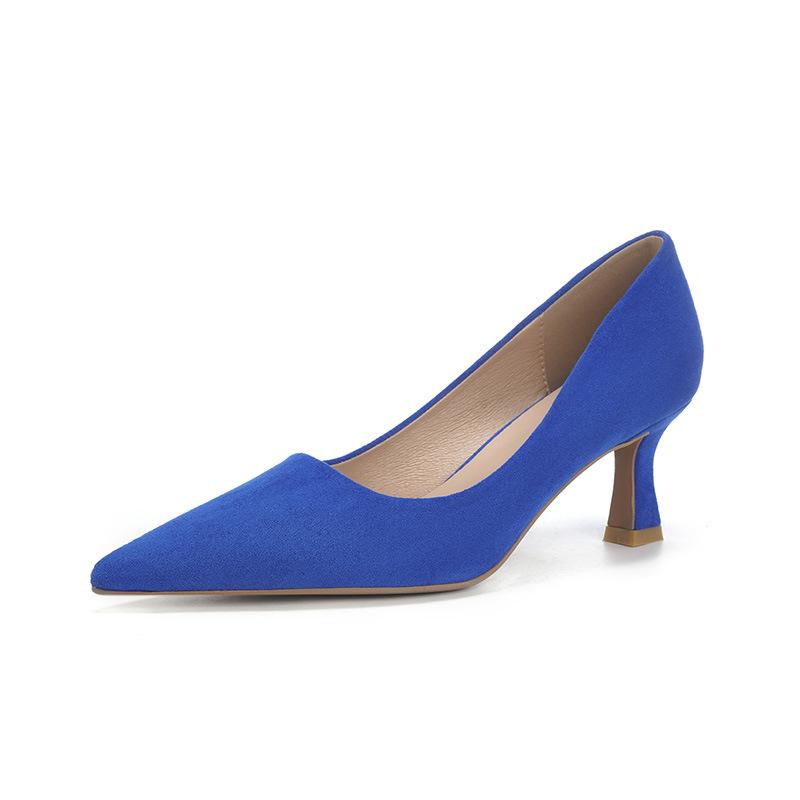 High Heels Damen Frühling und Sommer Neu Schwarzes Wildleder Leichter Ausschnitt High Heels Pumps Damen Einfarbig Spitz Mode Arbeitschuhe 39 blau