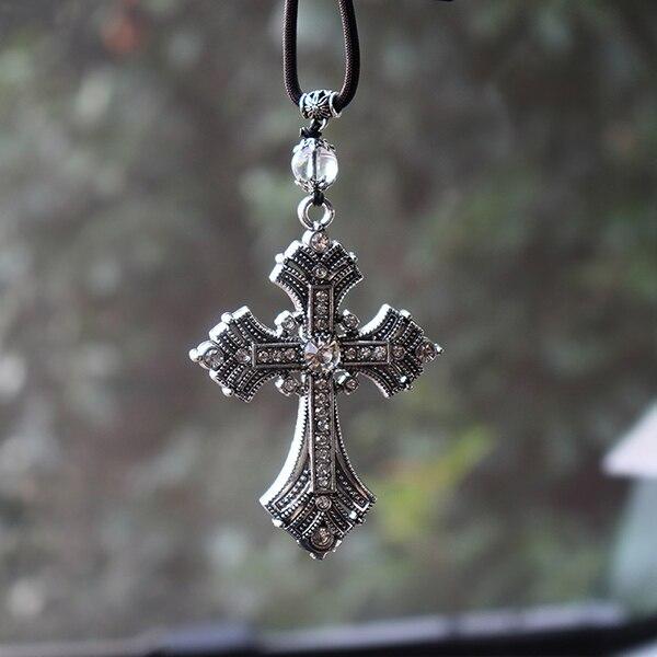 Kreuz Auto Anhänger Für Auto Decor Jesus Christian Geschenke Religiöse Auto Rückspiegel Hängen Ornamente Auto Zubehör Für Mann silber
