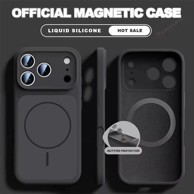 Magnetische Handyhülle aus flüssigem Silikon für iPhone 17 16 15 Pro Max 17 Pro Max Magsafe Schutzhülle iPhone 16 Pro Max schwarz