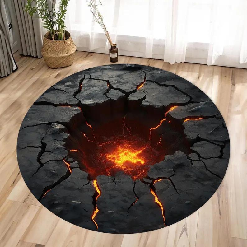 3D-Illusions-Meisterwerke Runde Teppiche Designs mit großem Riss und tiefem Loch Atemberaubende optische Täuschungs-Teppiche Aussehende Risse Fußmatten 40x40cm