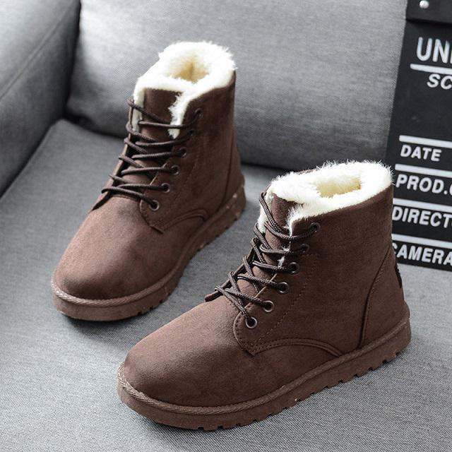 MAITA Frauen Stiefel Warme Pelz Schnee Stiefel Weibliche Winter Stiefel Frauen Schuhe Faux Wildleder Stiefeletten Für Frauen 37 braun