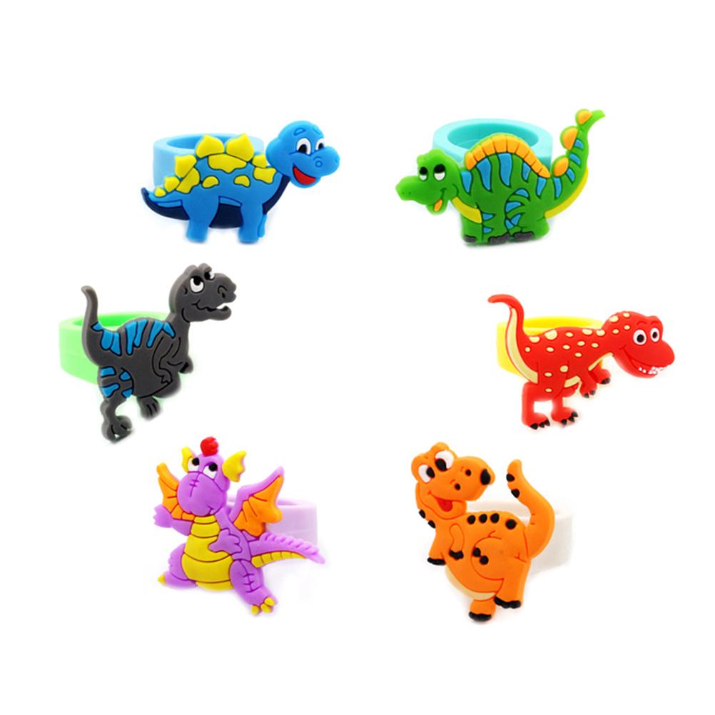 6 Teile/satz Niedlichen Cartoon Dinosaurier PVC Ringe Weich-PVC Finger Ring Kind Kind Geschenk