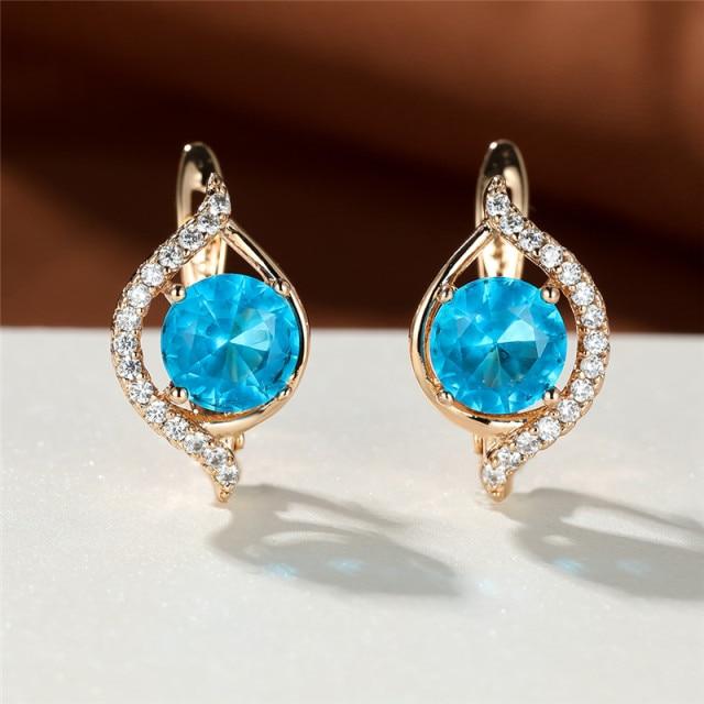 Charme Braut Gold Farbe Hochzeit Ohrringe Aqua Blau Zirkon Runde Stein Ohrringe Weibliche Nette Kleine Hoop Ohrringe Für Frauen Schmuck aqua blau