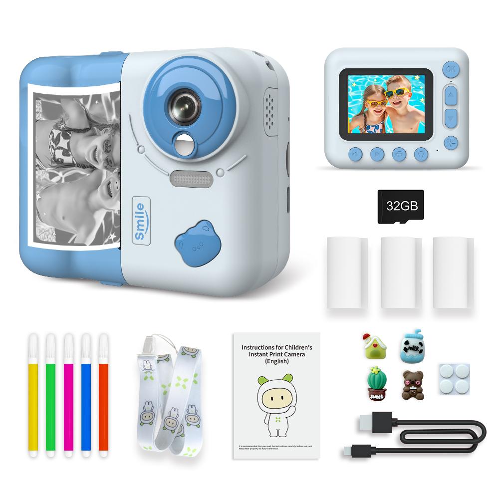 Sofortbildkamera für Kinder, Kinderkamera, 1080P, Digitalkamera für Kinder, 2,4-Zoll-IPS-Bildschirm, 10-facher Zoom blau