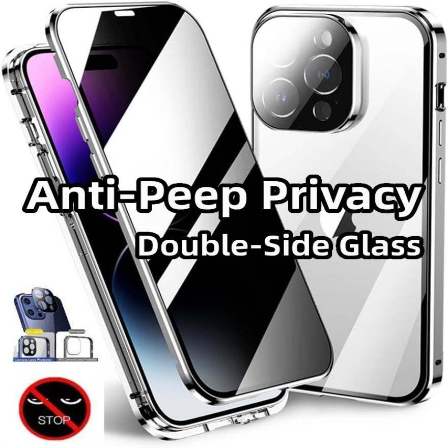 360° Magnetische Anti-Spionage-Hülle für iPhone 17 Pro Max/17Pro/17 Air mit Kameraobjektivschutzabdeckung Handy-Bumper iPhone 17 Pro Max silber