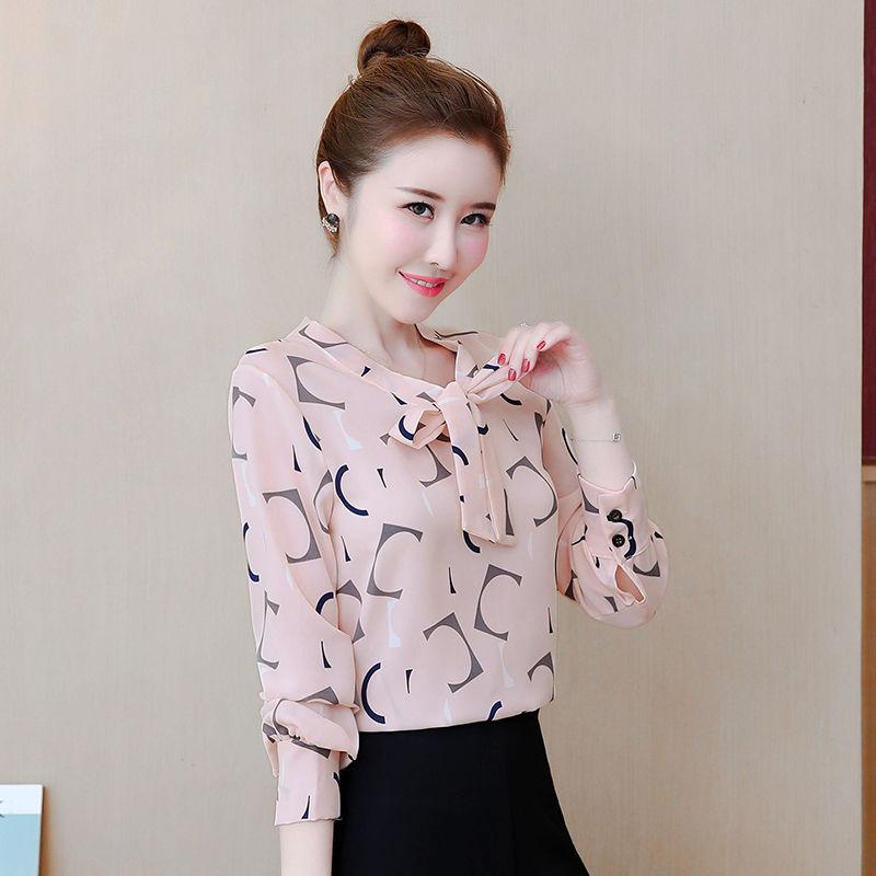 Chiffon-Bluse Damen Langarmbluse Frühling und Herbst Damen Kleine Bluse Krawatte Krawatte Elegantes Temperament Innenhemd S gray