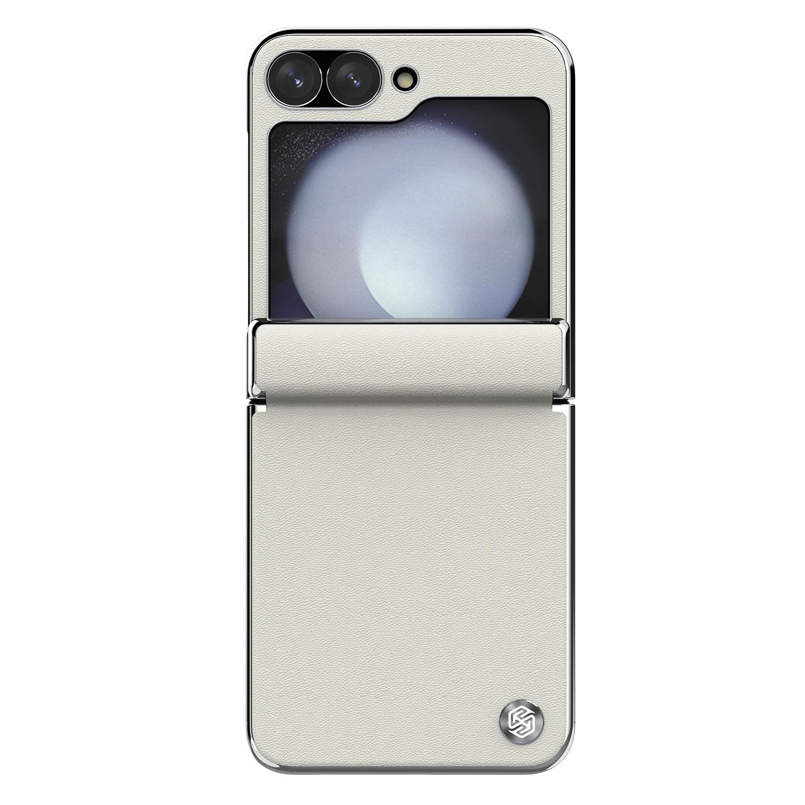 für Samsung Galaxy Z Flip 7 FE Hülle Nillkin Luxus Flip Strukturierte Lederhülle Ultradünn Soft-Touch Elegant Ständer Rückseite Samsung Z Flip 7 FE weiß