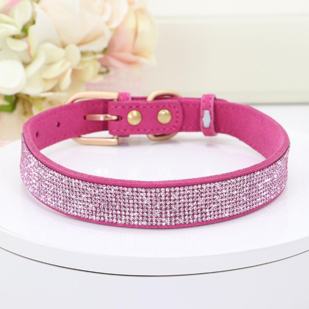 Bling Strass Hundehalsband aus weichem Wildleder, Katzen-Welpenhalsband, Halskette für kleine mittelgroße Hunde, Katzen, Chihuahua, Yorkshire, Rosa XS hellrosa