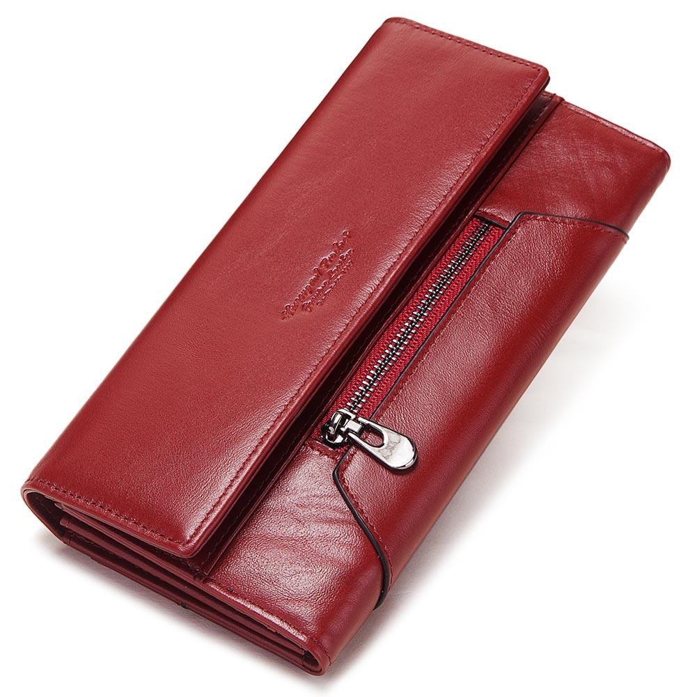 Humerpaul Damen Geldbörse Neuer Stil Damenmode Geldbörsen Rindsleder Kartenhalter Clutches Dreifach faltbar Handliche Geldbörse Hohe Kapazität KTY rot