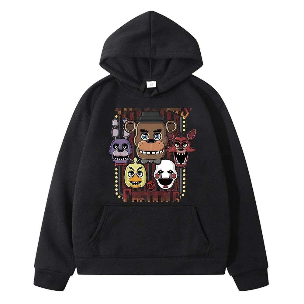FNAF Herbst Hoodies Jungen Kleidung Fleecing Sweatshirt y2k Sudadera Pullover Bär Kaninchen Grafik Anime Hoodie Kinder Kleidung Mädchen 130 schwarz