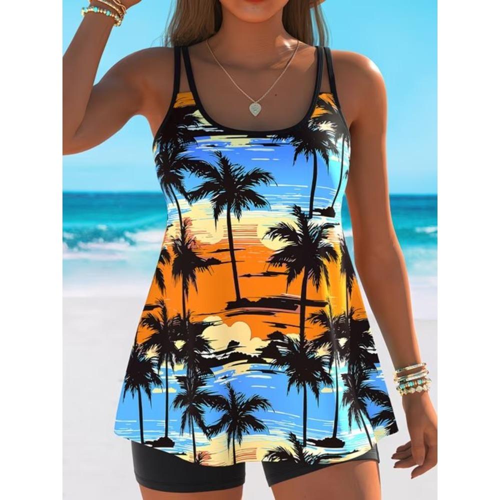 Damen Tankini Badeanzug 2-teilig Seestern-Print Urlaubs Badesachen 6XL orange