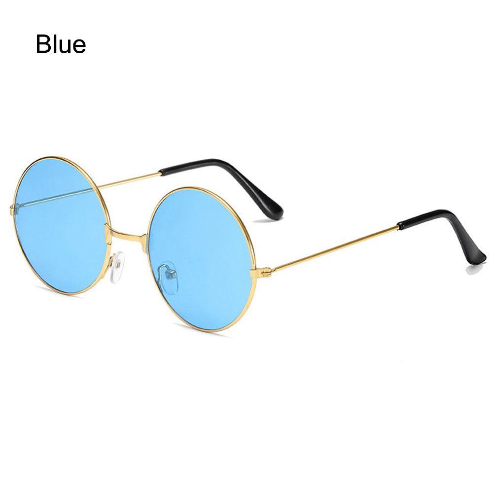 Retro Hippie Disco Damen Herren Runde Sonnenbrille Kreis Brille Metall Sonnenbrille Brillen blau