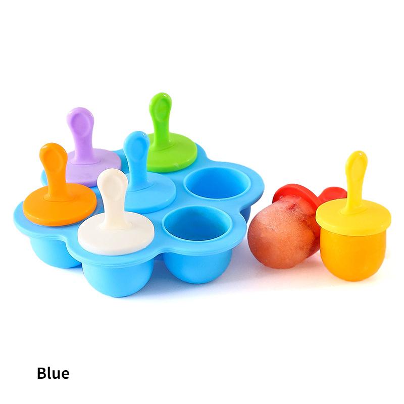 1pc 7 Löcher DIY Ice Cream Pops Silikon Form Eis Ball Maker Eis Am Stiel Formen Baby Obst Schütteln Hause küche Zubehör Werkzeug blau
