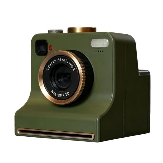 Handheld-Kaffee-Schablonenmaschine 3D-gedruckte Latte-Art-Kamera, Manuelles Pulverdrucker mit Retro-Kamera-Design-Werkzeugschablonen, Kakao-Zimt-Hersteller only Camera grün