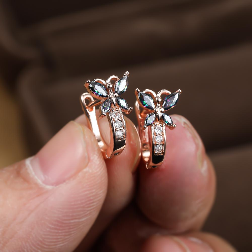 Ohrringe mit Geburtsstein-Kristall und Zirkon im Marquise-Schliff, Schmetterlingsförmige Ohrringe, Geschenke, Schmuck rose gold/bunt