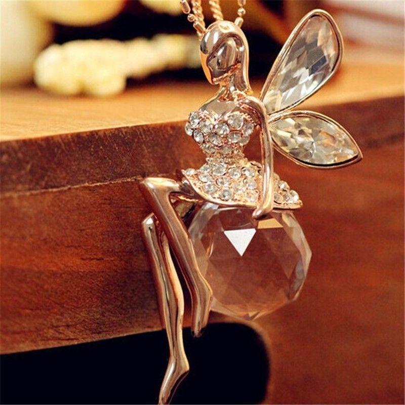 Weiblicher Schmuck, Engelsflügel, goldfarbene lange Halskette, Schmetterlings-Fee-Halskette für Mädchen, Geschenk