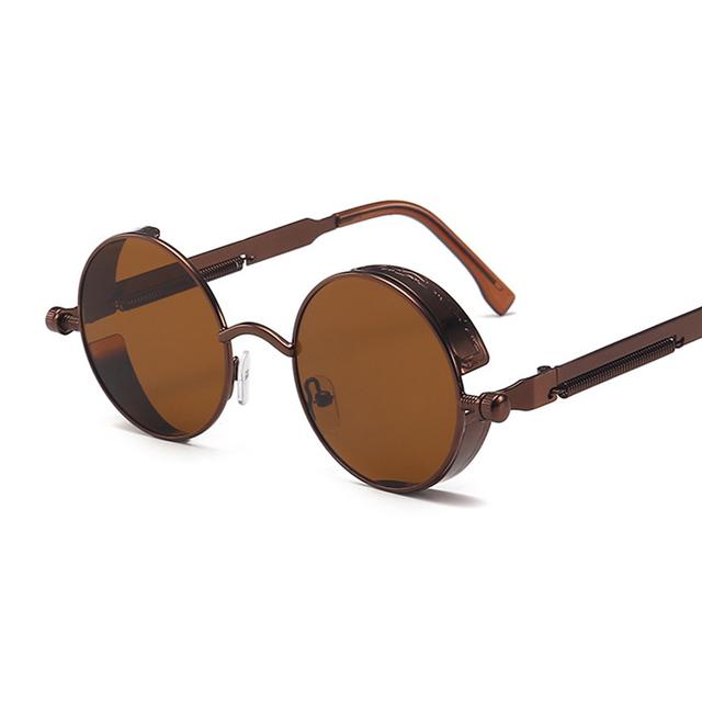Klassische Gothic Steampunk Sonnenbrille Herren Damen Vintage runder Metallrahmen Sonnenbrille nicht polarisierte Brille kaffeebraun