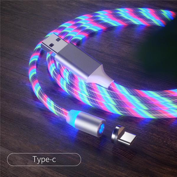 LED-Licht-Ladekabel, fließendes 2,4-A-Schnellladekabel für iPhone, Samsung, Huawei Type C bunt