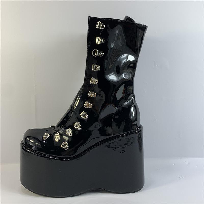Rosa Lässige Flachboden Wasserdicht Tisch High-Top Spot Niedrigschaft Muffin Schuhe Einfarbig Runde Spitze Einzelne Schuhe Modische Super High Heels YKC 37 schwarz