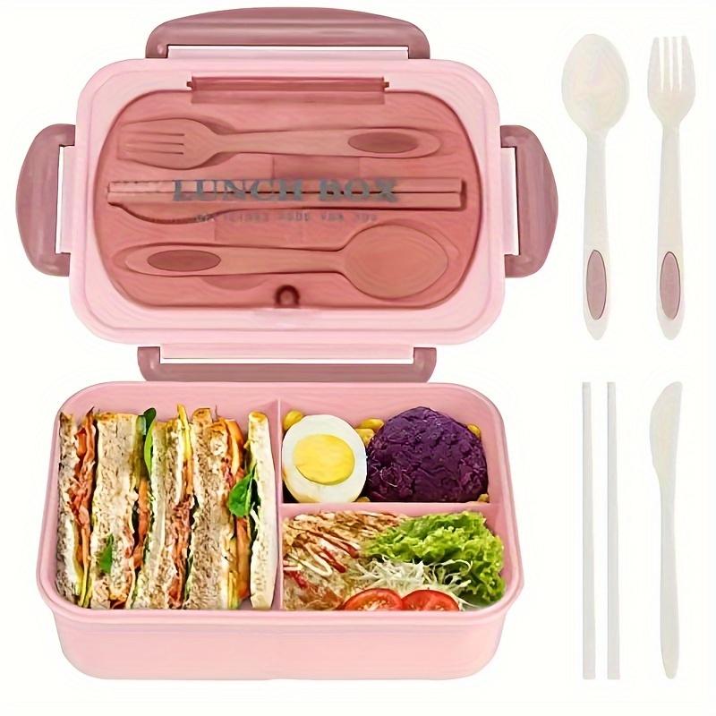 1 Stück 33,81 Unzen Lunchbox mit Geschirr für Büroangestellte, quadratisch unterteilte Mikrowellen-Bento-Box, auslaufsicherer Lebensmittelbehälter für Schulbedarf rosa