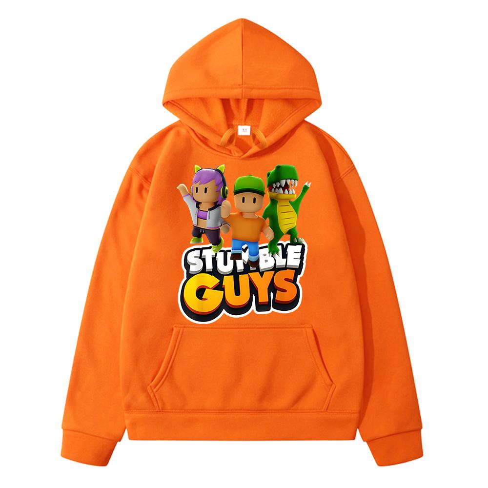 Stumble Guys Print Hoodies Herbst Winter Fleece Sweatshirt Anime Hoodie Pullover Cartoon Jacke Y2k Sudadera Kinderkleidung Mädchen 160 orange