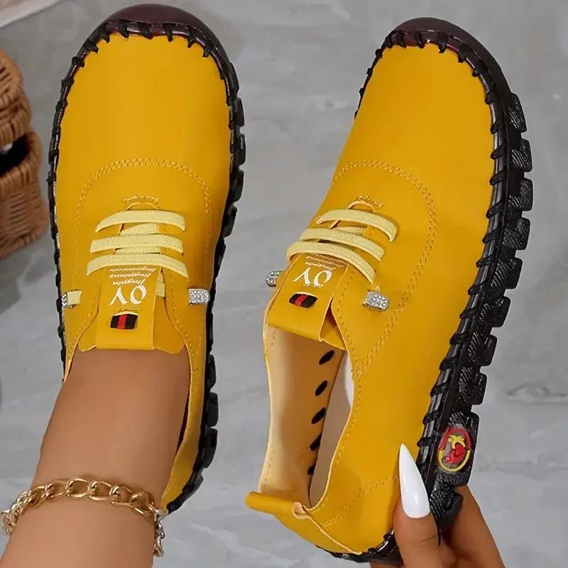 Damen Casual Sneakers 2025 Neue Frühlings- und Sommerschuhe mit weichen Sohlen und atmungsaktiven Slippern im Retro-Stil in Übergröße 36-43 Einzelschuhe für Damen 40 gelb