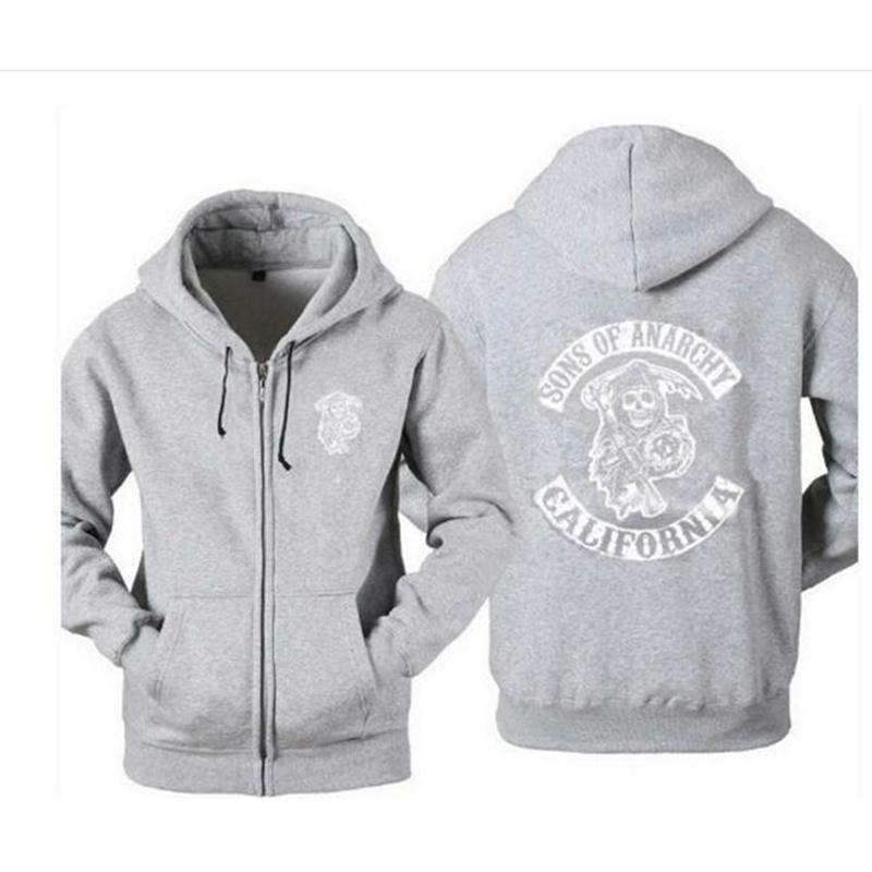 Winter Warm Hoodie Herren Verdickung Sons of Anarchy Baumwolle gepolsterte Jacke Flanell Sweatshirts M grau
