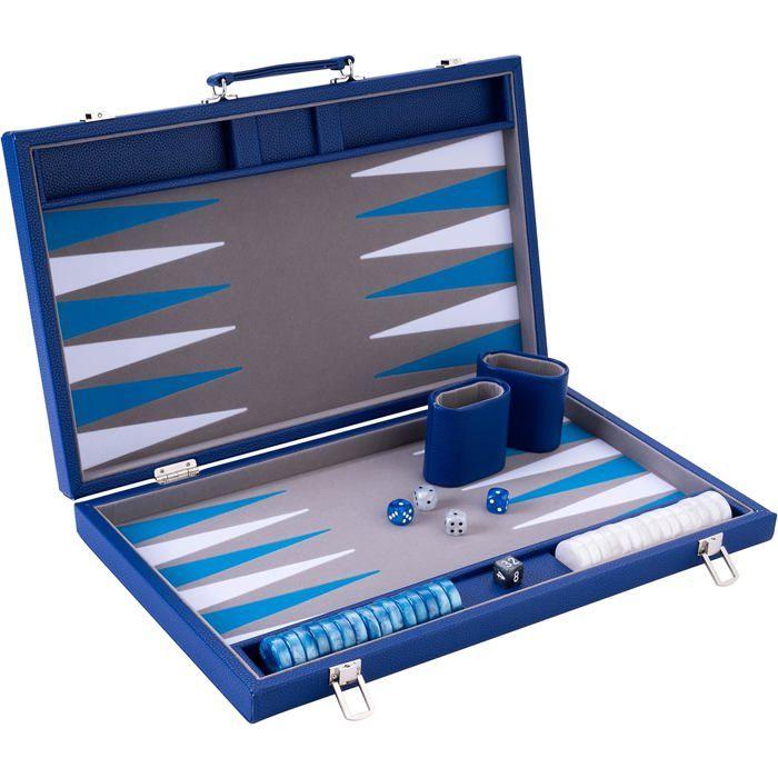 Backgammon 18 de Luxe - ENGELHART - eingelegter Filz - perlmuttfarbene Würfel und Chips