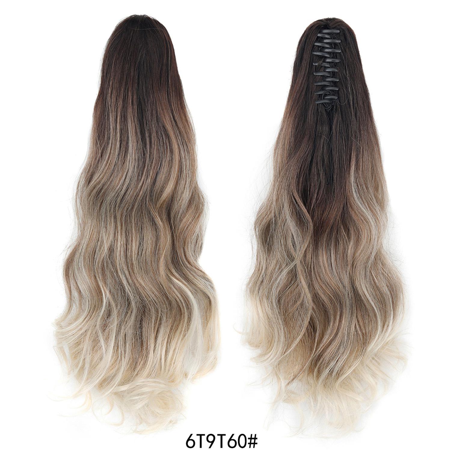 Synthetischer Langer Welliger Pferdeschwanz Haarverlängerung Krallenclip-In Haar Pferdeschwanz Braun Blond Ombre Farbe Für Frauen Täglicher Gebrauch