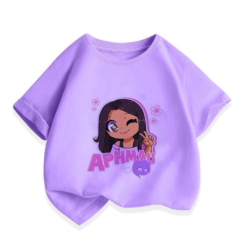 Aphmau T-Shirt Kawaii Aphmau T-Shirts Drucken Prinzessin Kinderkleidung Cartoon Anime Jungen Mädchen Shirt Katze Drucken Sommer Tops 5T(120cm)