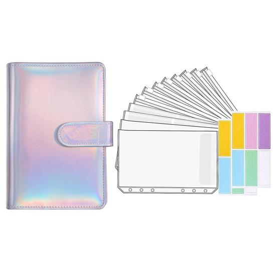 1 Set Budgetplaner Handbuch, transparente Taschen, wasserdichtes Kunstleder, Quittungscoupon, Bargeldumschlag, Bindemittel, Bürobedarf silber