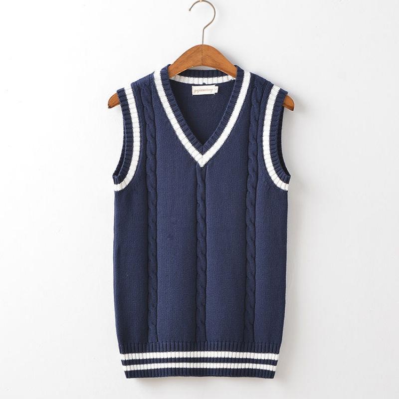 Herrenmode, dick, V-Ausschnitt, ärmellos, Weste, ärmellos, Pullover, Baumwolle, Schuluniform, Baumwolle, lose Strickweste, Pullover, Winterkleidung für Herren XS dunkelblau