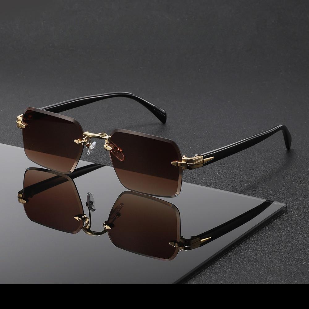 Metall Rahmenlose Sonnenbrille Outdoor Metallscharnier Qualität UV400 Sonnenschutzbrille Damen und Herren Luxus Design Schnittkanten Sonnenbrille Metal hinge black